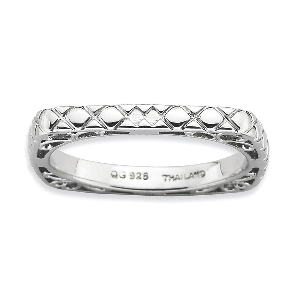 Sterlingsilber Stapelbar Expressions Poliert Rhodium Platte Quadratisch Ring