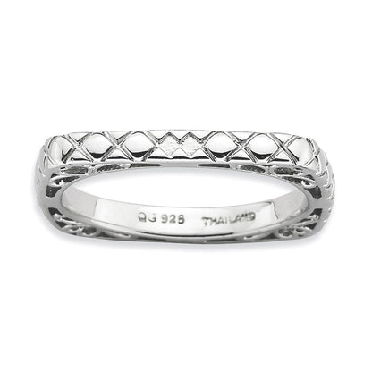 Sterlingsilber Stapelbar Expressions Poliert Rhodium Platte Quadratisch Ring