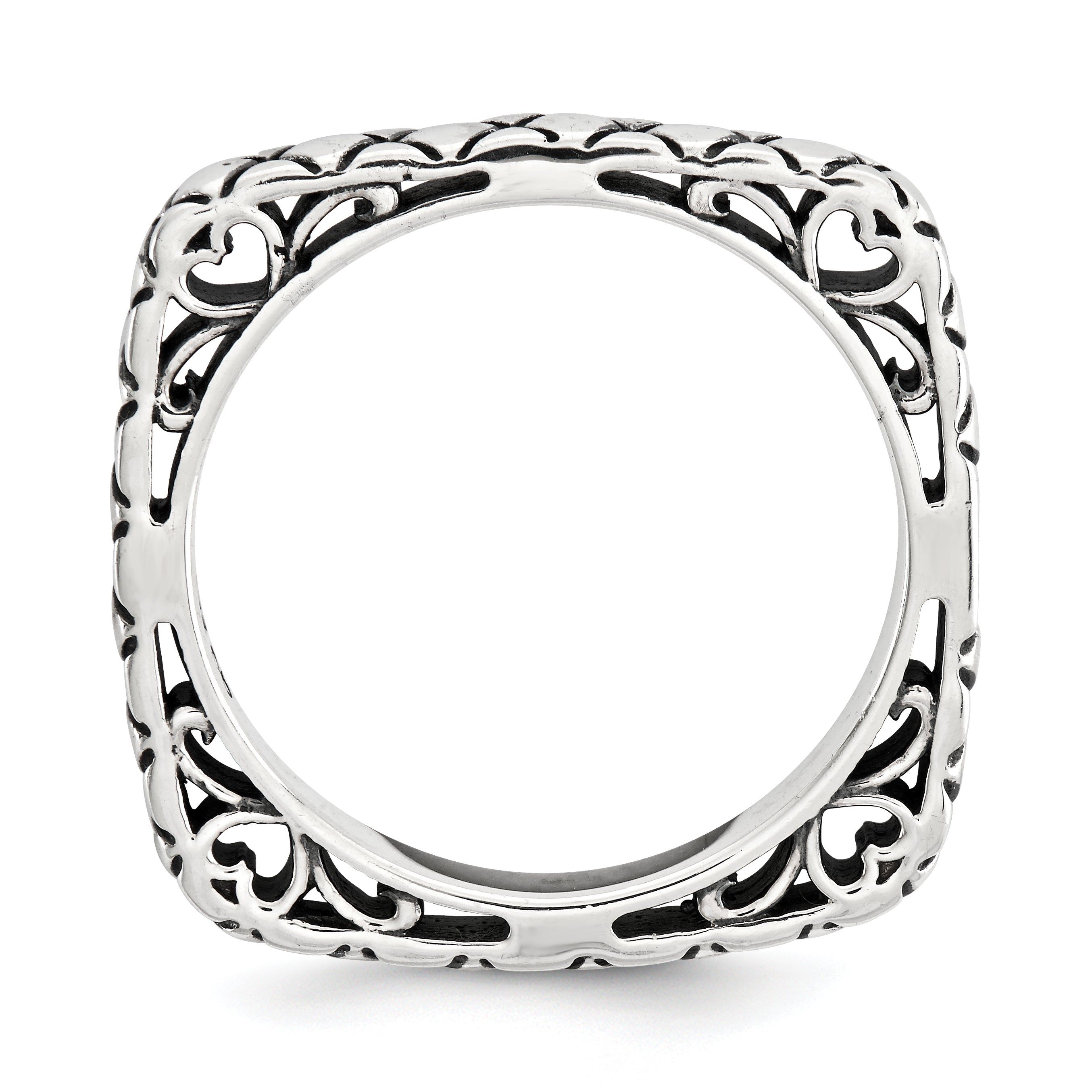 Sterlingsilber Stapelbar Expressions Poliert Antikisiert Quadratisch Ring