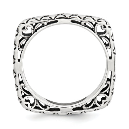 Sterlingsilber Stapelbar Expressions Poliert Antikisiert Quadratisch Ring