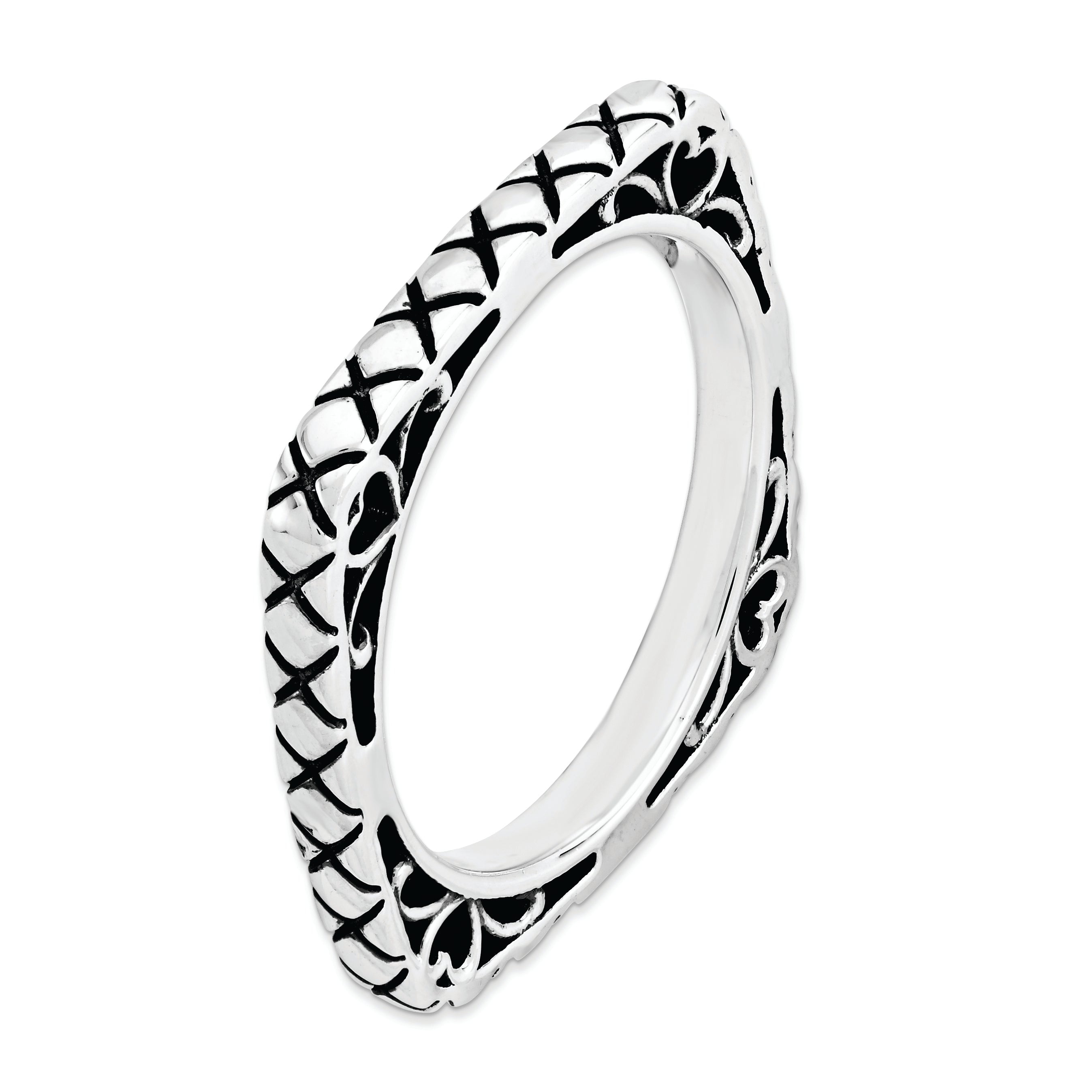 Sterlingsilber Stapelbar Expressions Poliert Antikisiert Quadratisch Ring