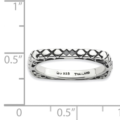 Sterlingsilber Stapelbar Expressions Poliert Antikisiert Quadratisch Ring