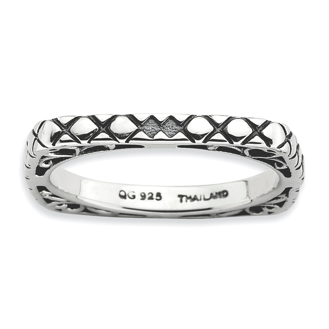 Sterlingsilber Stapelbar Expressions Poliert Antikisiert Quadratisch Ring