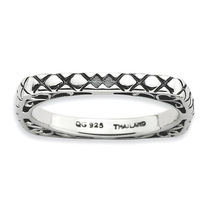 Sterlingsilber Stapelbar Expressions Poliert Antikisiert Quadratisch Ring