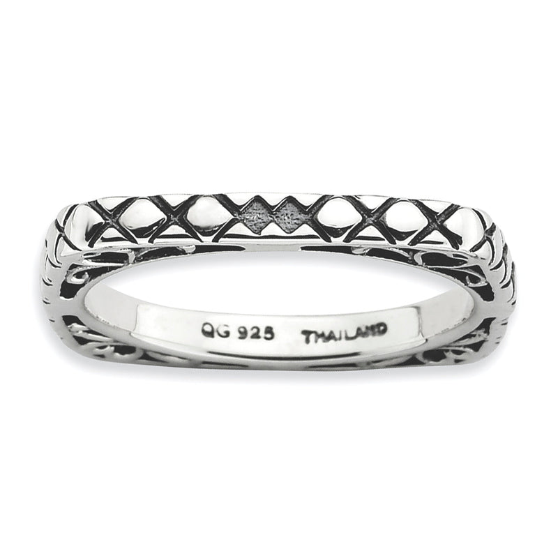 Sterlingsilber Stapelbar Expressions Poliert Antikisiert Quadratisch Ring