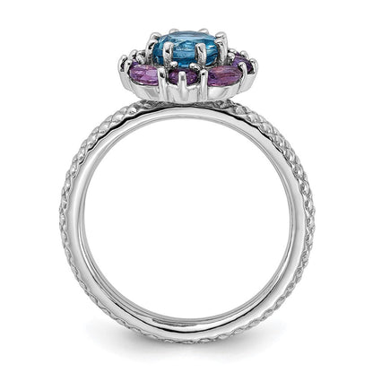 Sterlingsilber Stapelbar Expressions Amethyst und Blautopas Ring