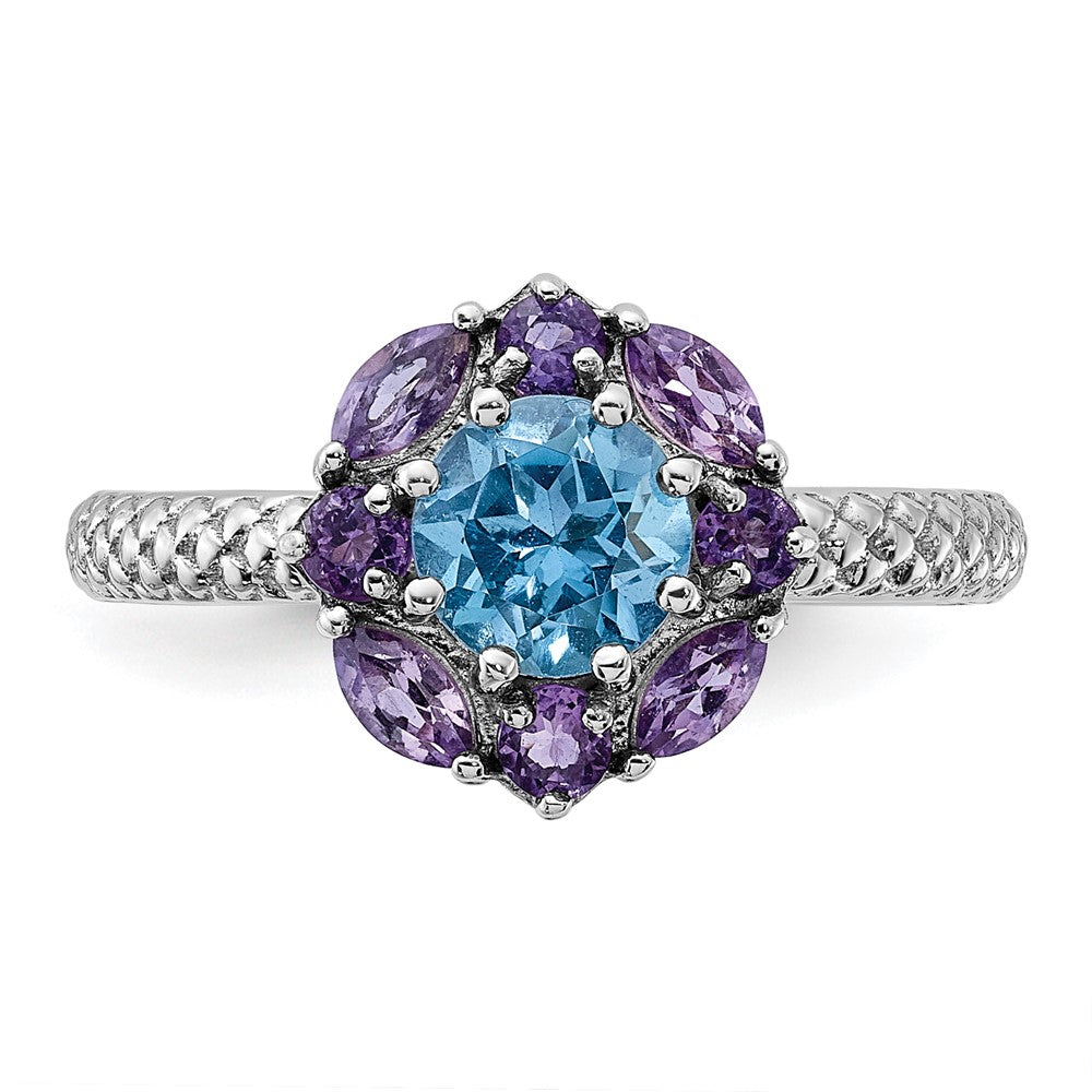 Sterlingsilber Stapelbar Expressions Amethyst und Blautopas Ring