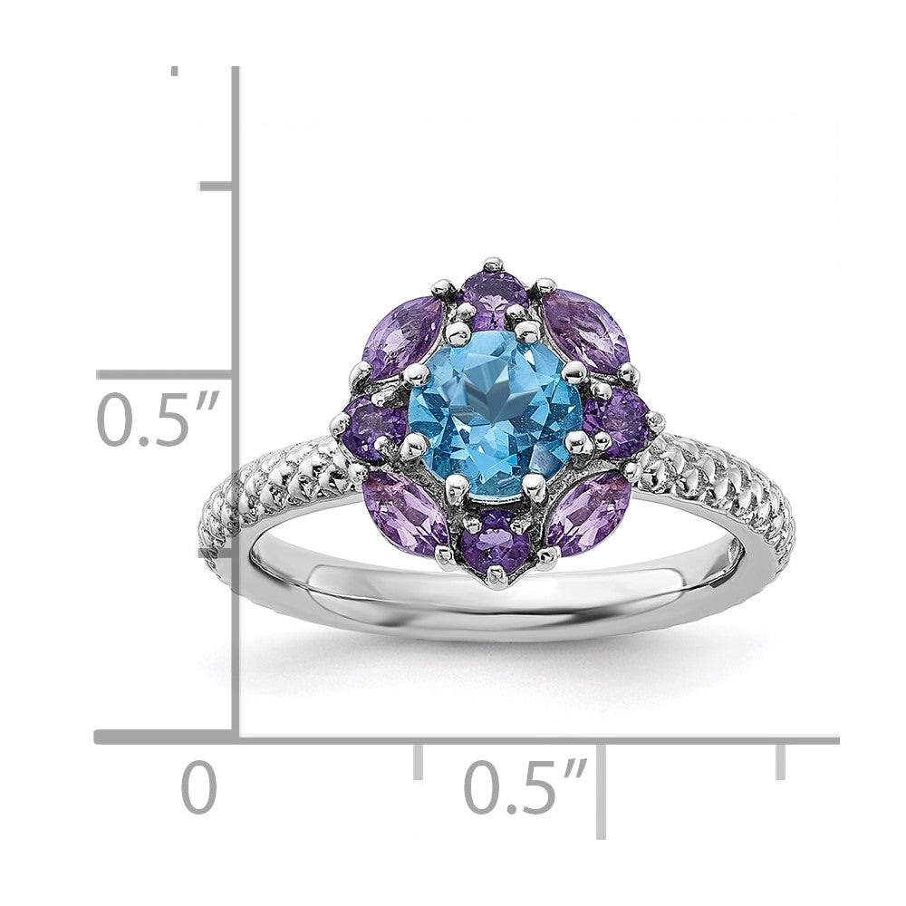 Sterlingsilber Stapelbar Expressions Amethyst und Blautopas Ring