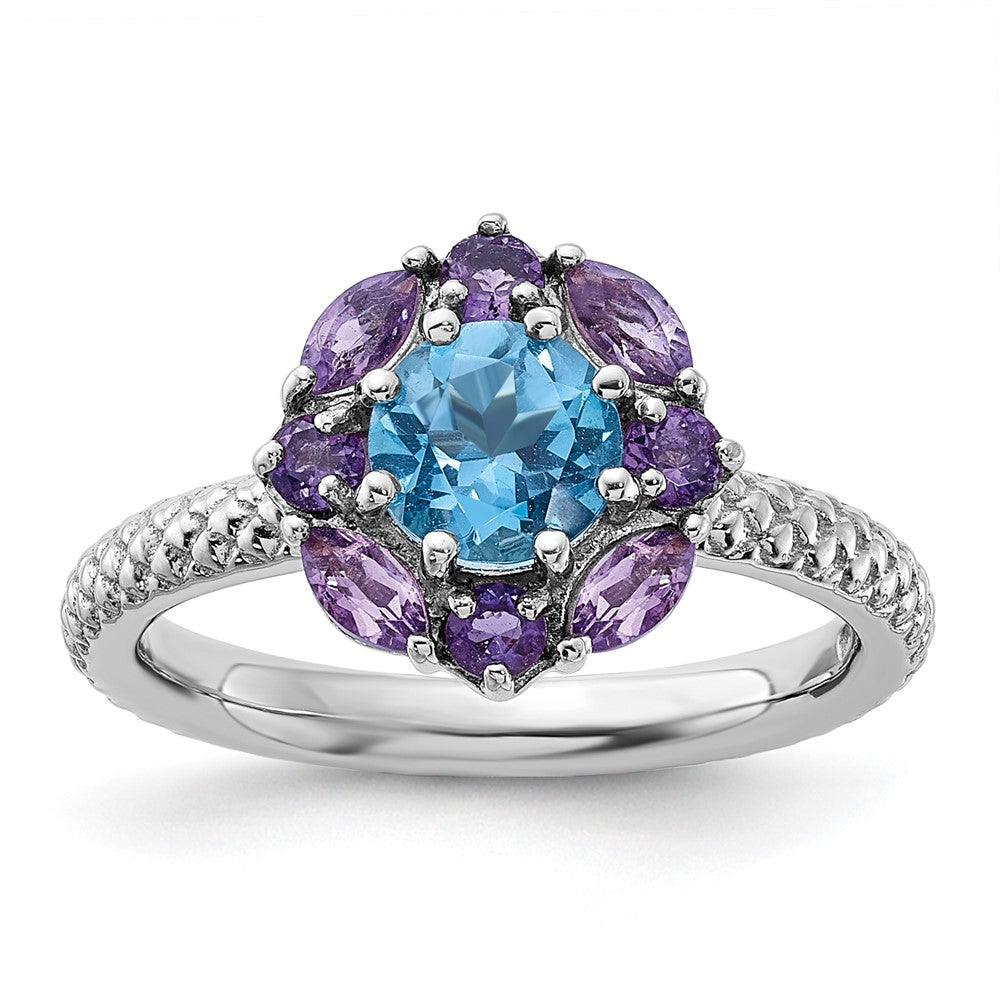 Sterlingsilber Stapelbar Expressions Amethyst und Blautopas Ring