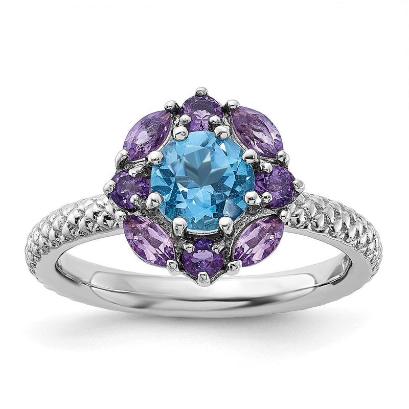 Sterlingsilber Stapelbar Expressions Amethyst und Blautopas Ring