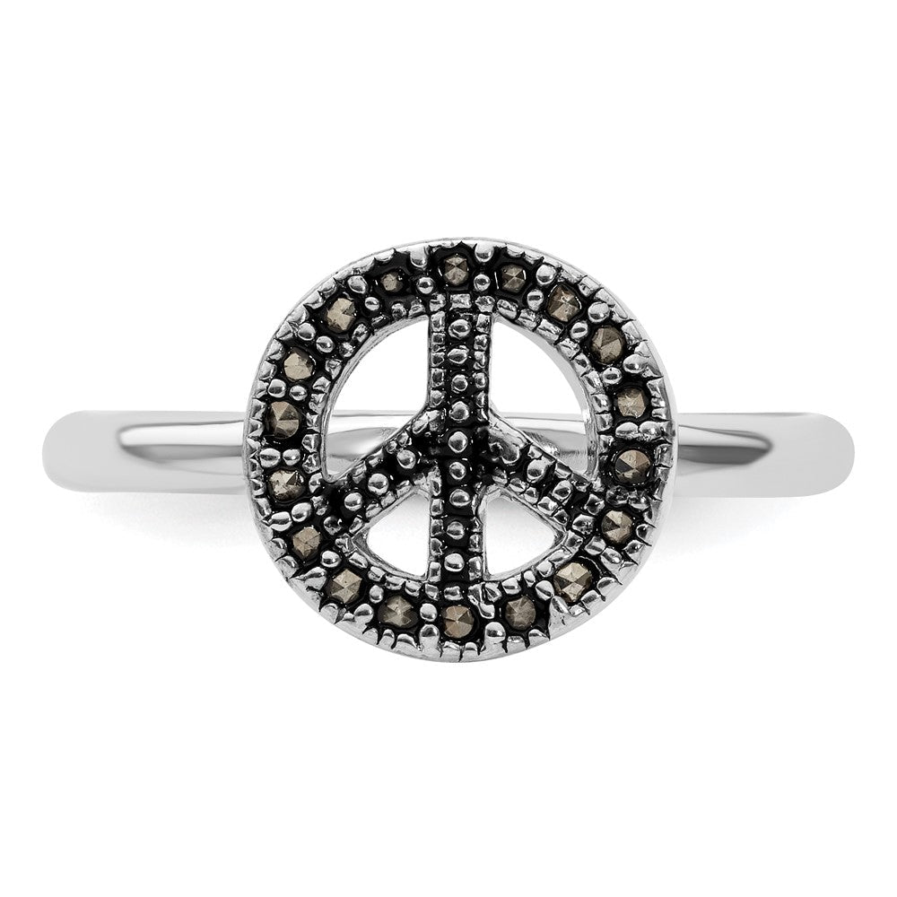 Sterlingsilber Stapelbar Expressions Markasit Frieden Zeichen Ring