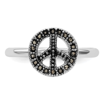 Sterlingsilber Stapelbar Expressions Markasit Frieden Zeichen Ring