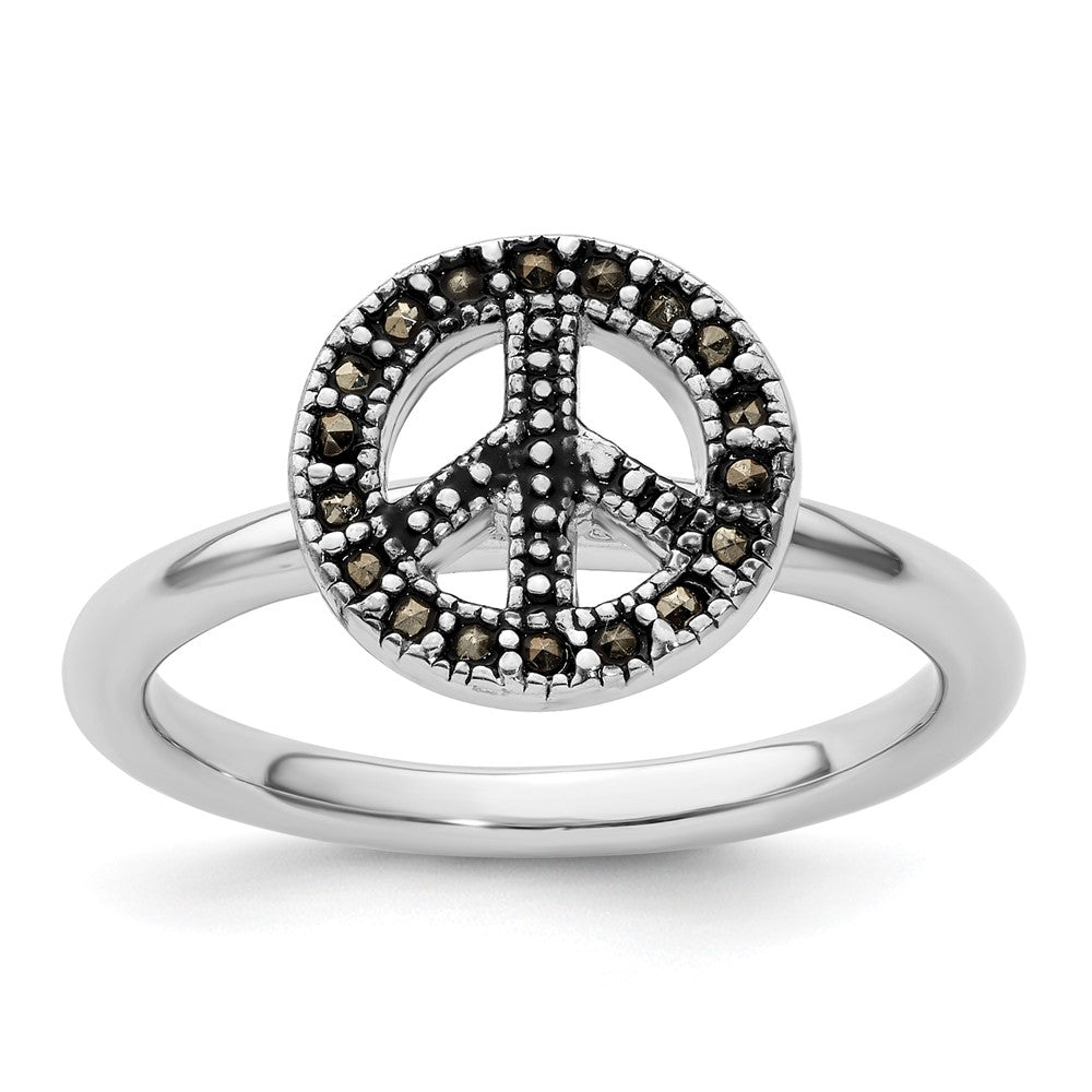 Sterlingsilber Stapelbar Expressions Markasit Frieden Zeichen Ring