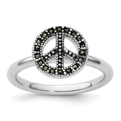 Sterlingsilber Stapelbar Expressions Markasit Frieden Zeichen Ring