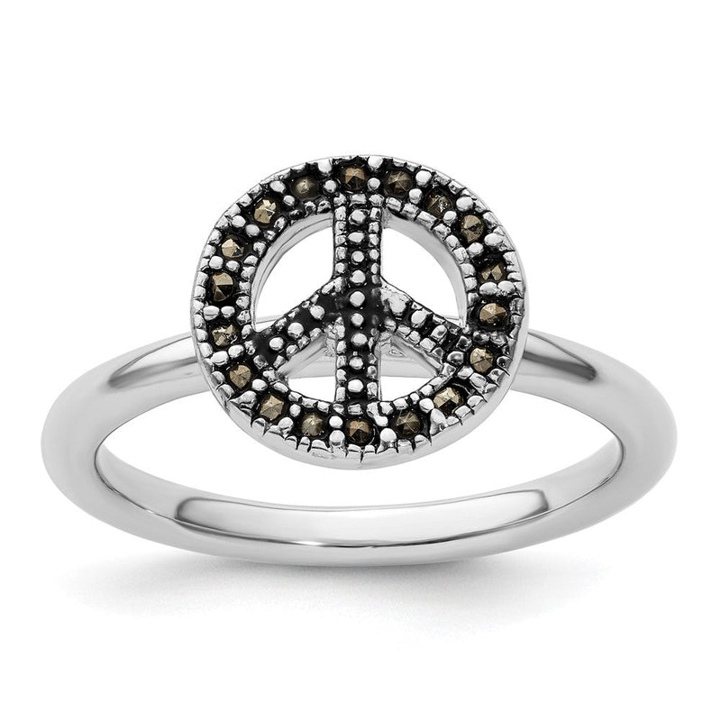Sterlingsilber Stapelbar Expressions Markasit Frieden Zeichen Ring