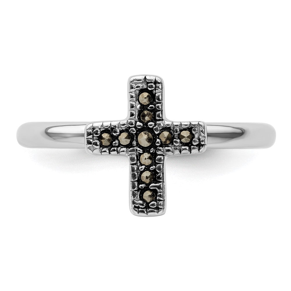 Sterlingsilber Stapelbar Expressions Markasit Kreuz Ring
