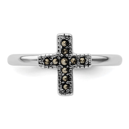 Sterlingsilber Stapelbar Expressions Markasit Kreuz Ring