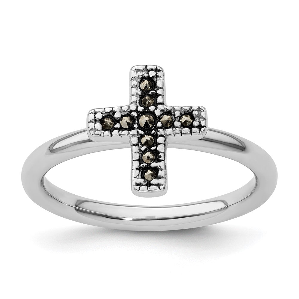 Sterlingsilber Stapelbar Expressions Markasit Kreuz Ring