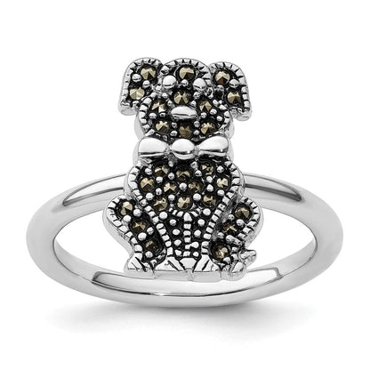 Sterlingsilber Stapelbar Expressions Markasit Hund Ring