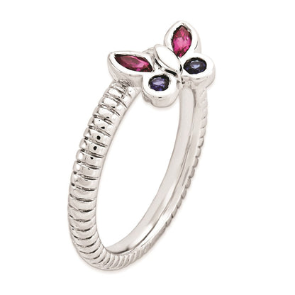 Sterlingsilber Stapelbar Expressions Cr. Rubin, Saphir Schmetterling Ring