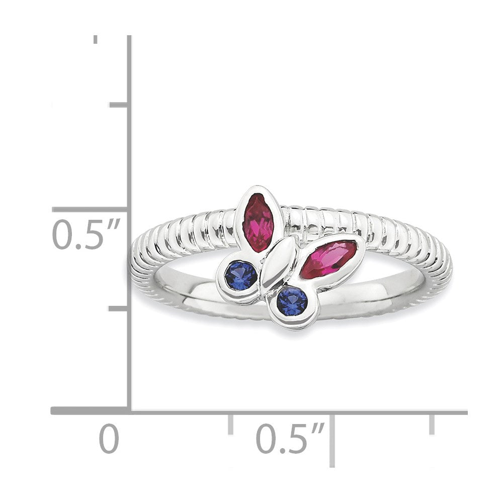 Sterlingsilber Stapelbar Expressions Cr. Rubin, Saphir Schmetterling Ring