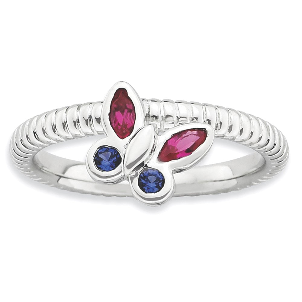 Sterlingsilber Stapelbar Expressions Cr. Rubin, Saphir Schmetterling Ring