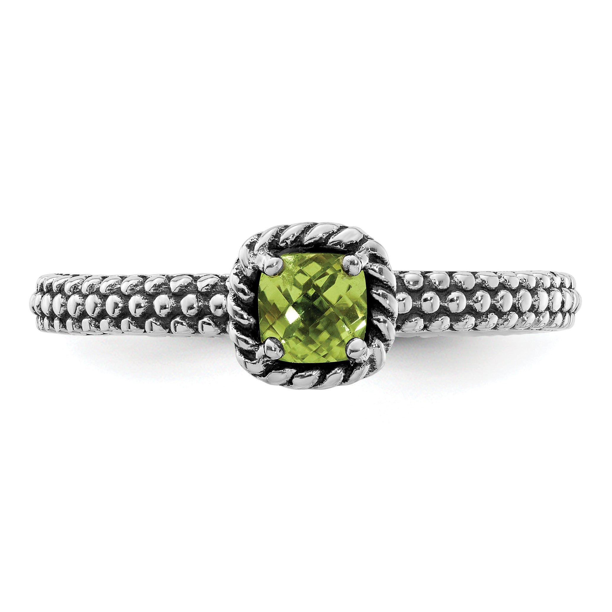 Sterlingsilber Stapelbar Expressions Karo Schliff Peridot Antikisiert Ring