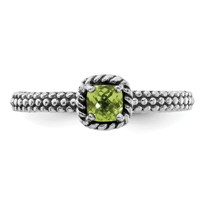 Sterlingsilber Stapelbar Expressions Karo Schliff Peridot Antikisiert Ring