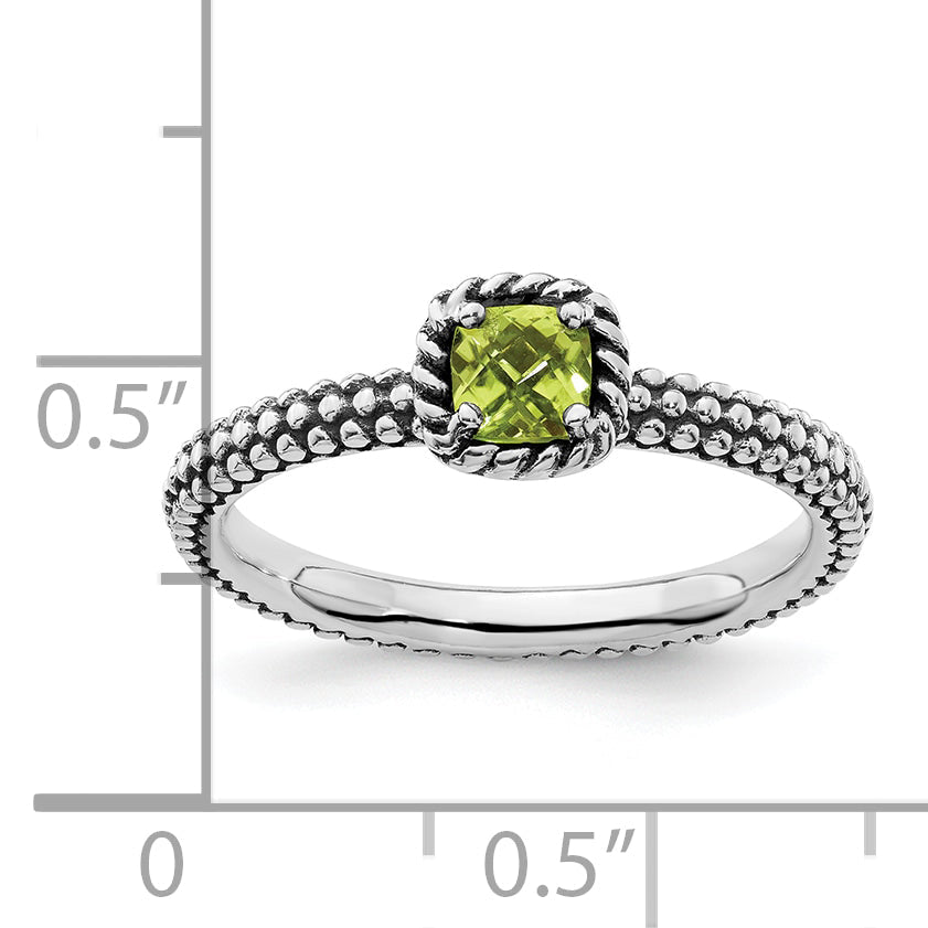 Sterlingsilber Stapelbar Expressions Karo Schliff Peridot Antikisiert Ring