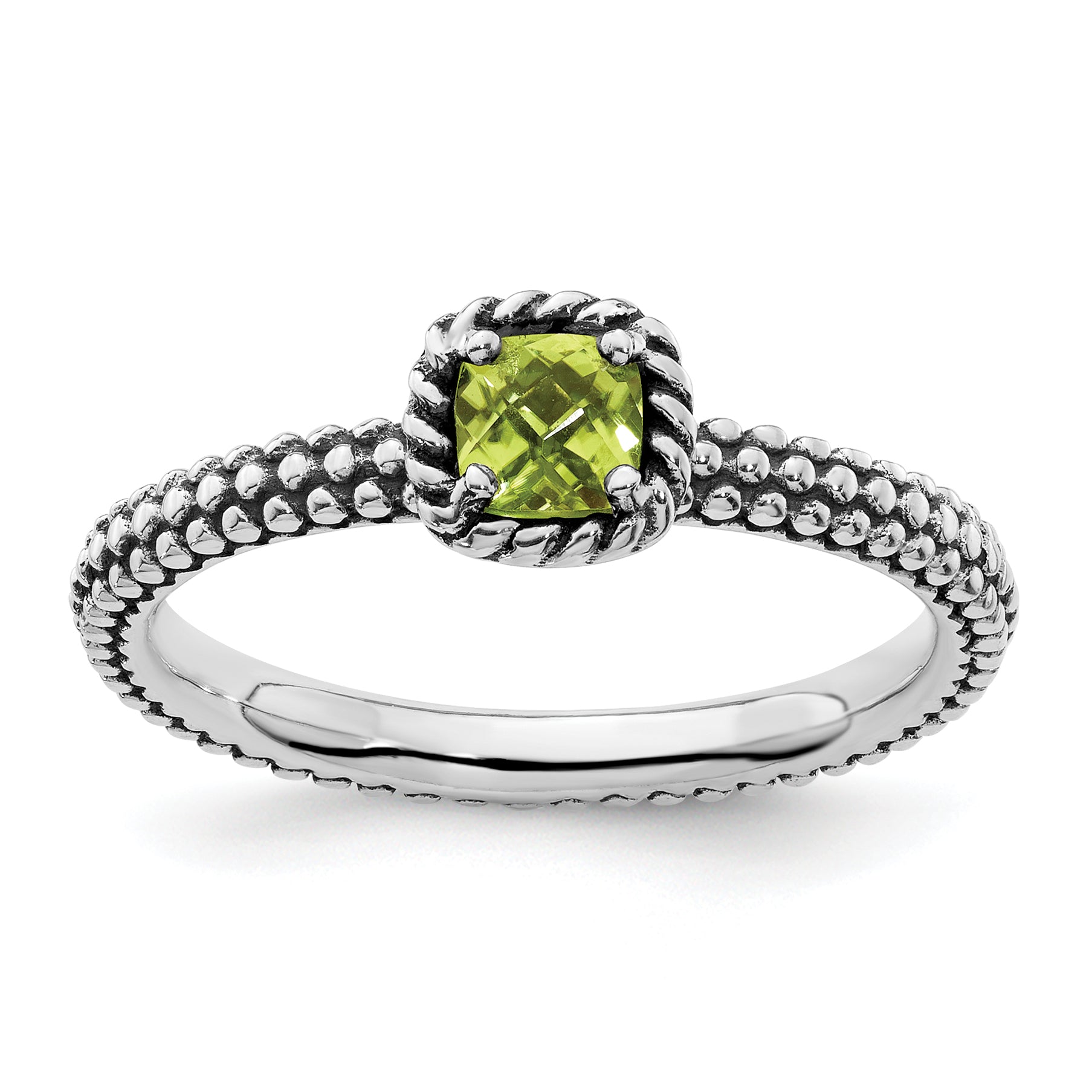 Sterlingsilber Stapelbar Expressions Karo Schliff Peridot Antikisiert Ring
