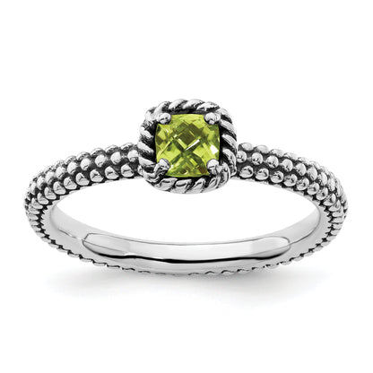 Sterlingsilber Stapelbar Expressions Karo Schliff Peridot Antikisiert Ring