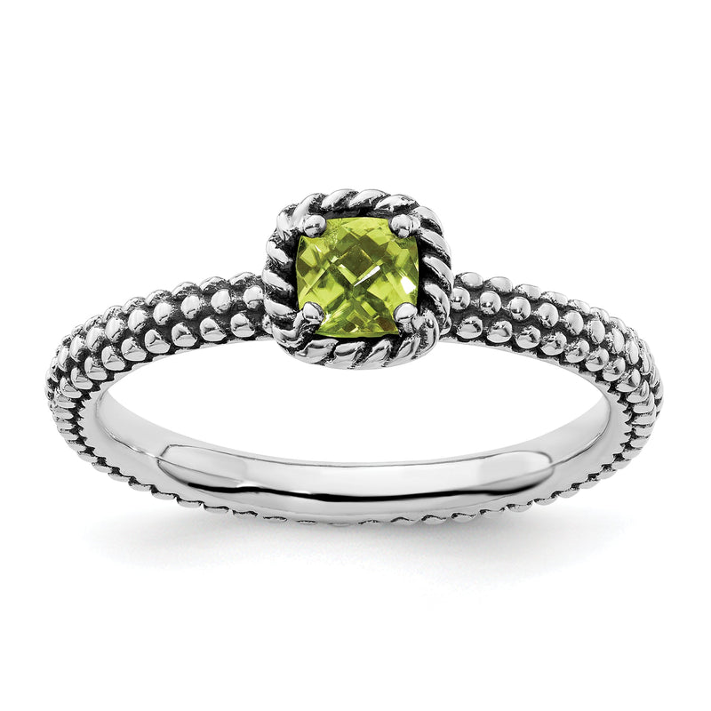 Sterlingsilber Stapelbar Expressions Karo Schliff Peridot Antikisiert Ring