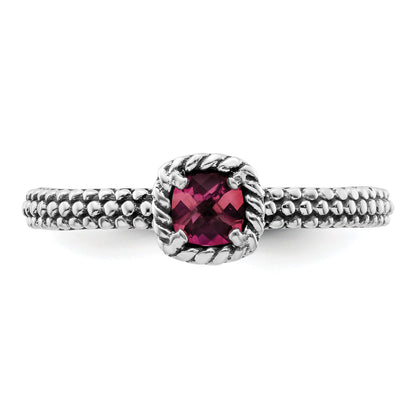 Sterlingsilber Stapelbar Expressions Karo Schliff Rosa Turmalin Ring