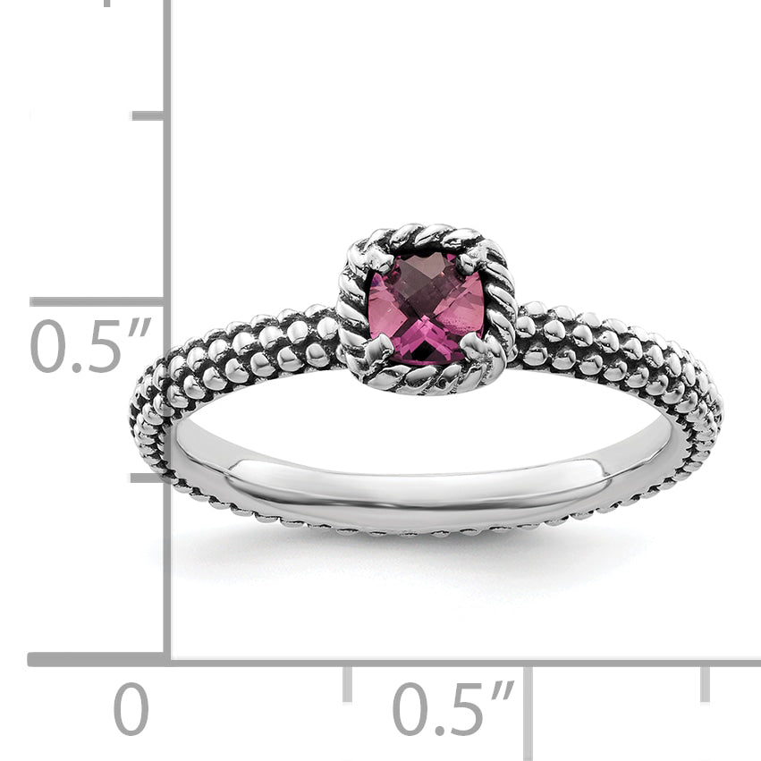 Sterlingsilber Stapelbar Expressions Karo Schliff Rosa Turmalin Ring