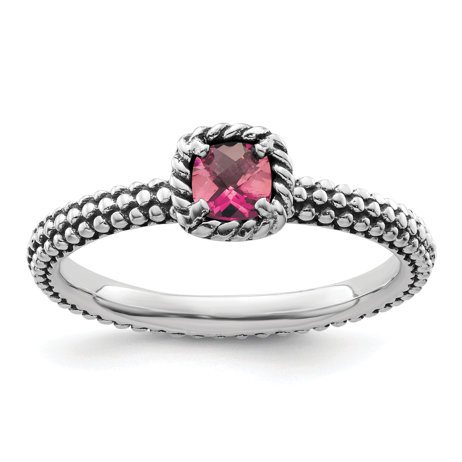 Sterlingsilber Stapelbar Expressions Karo Schliff Rosa Turmalin Ring