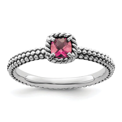 Sterlingsilber Stapelbar Expressions Karo Schliff Rosa Turmalin Ring