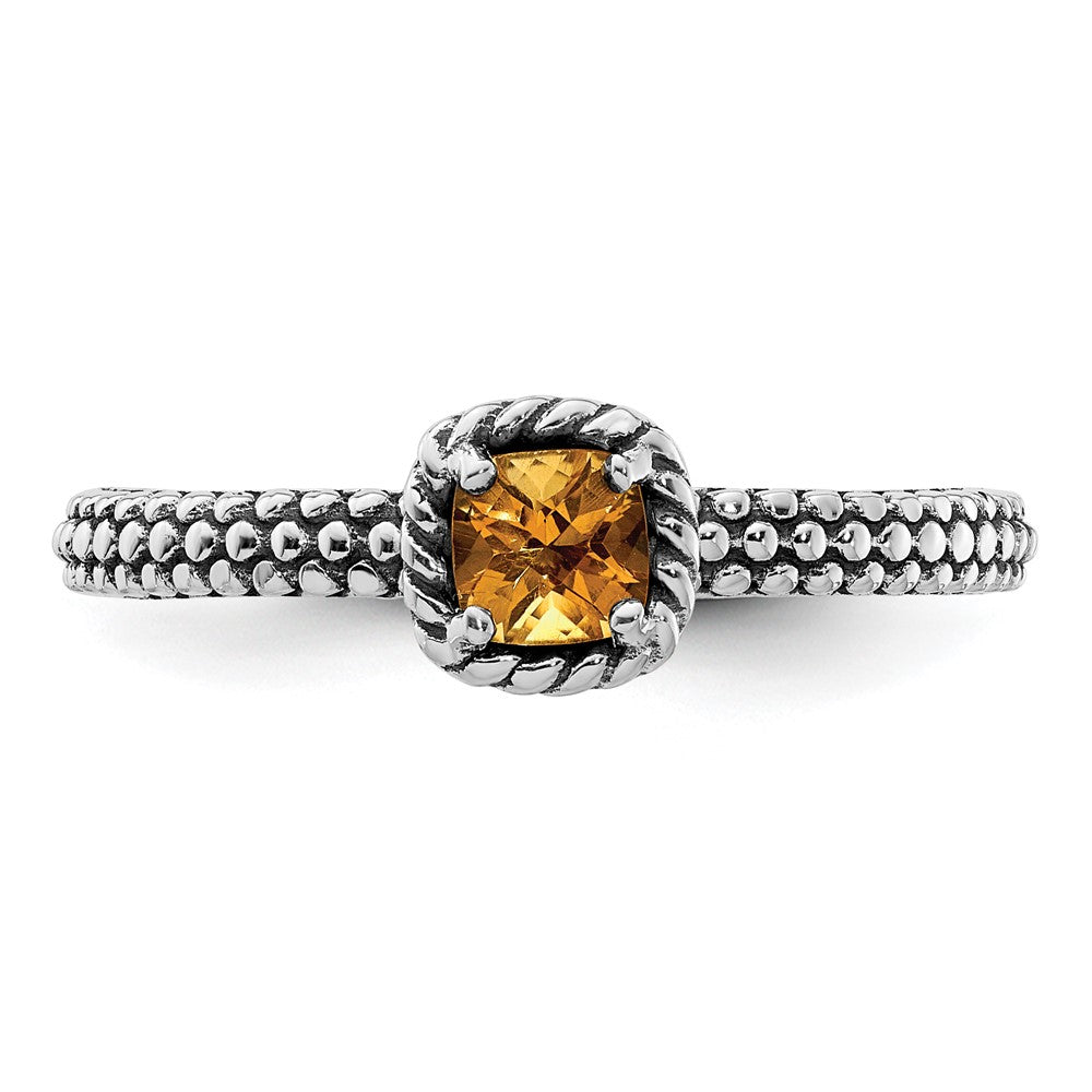 Sterlingsilber Stapelbar Expressions Karo Schliff Citrin Antikisiert Ring