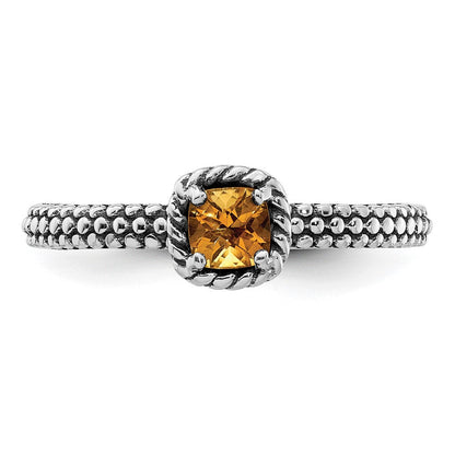 Sterlingsilber Stapelbar Expressions Karo Schliff Citrin Antikisiert Ring