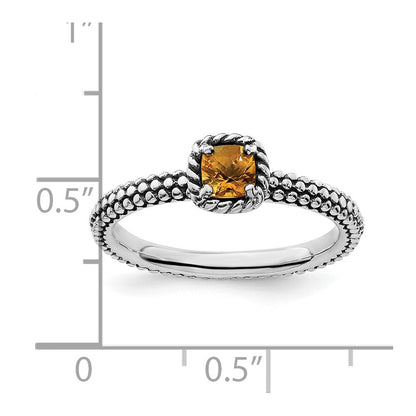 Sterlingsilber Stapelbar Expressions Karo Schliff Citrin Antikisiert Ring