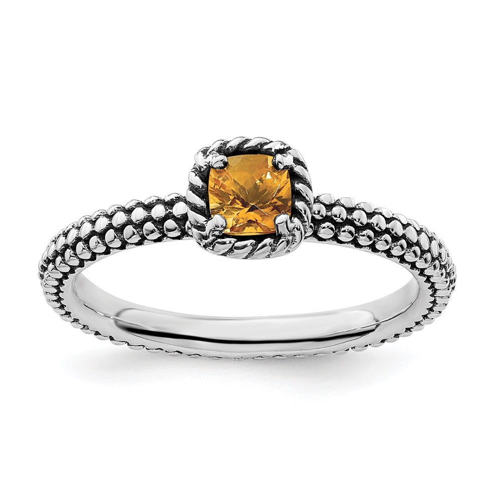 Sterlingsilber Stapelbar Expressions Karo Schliff Citrin Antikisiert Ring