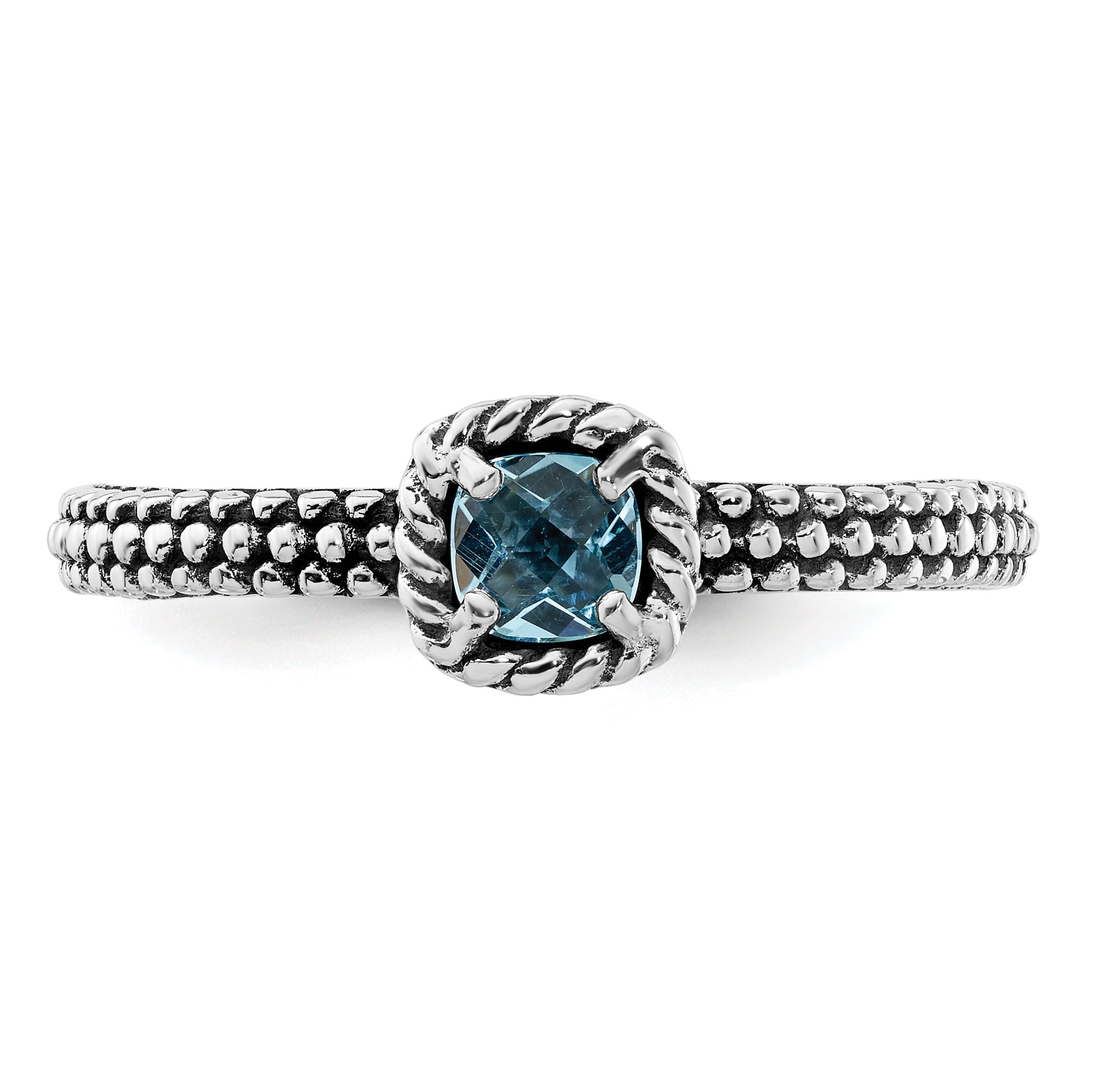 Sterlingsilber Stapelbar Expressions Karo Schliff Blautopas Antikisiert Ring
