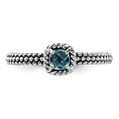 Sterlingsilber Stapelbar Expressions Karo Schliff Blautopas Antikisiert Ring
