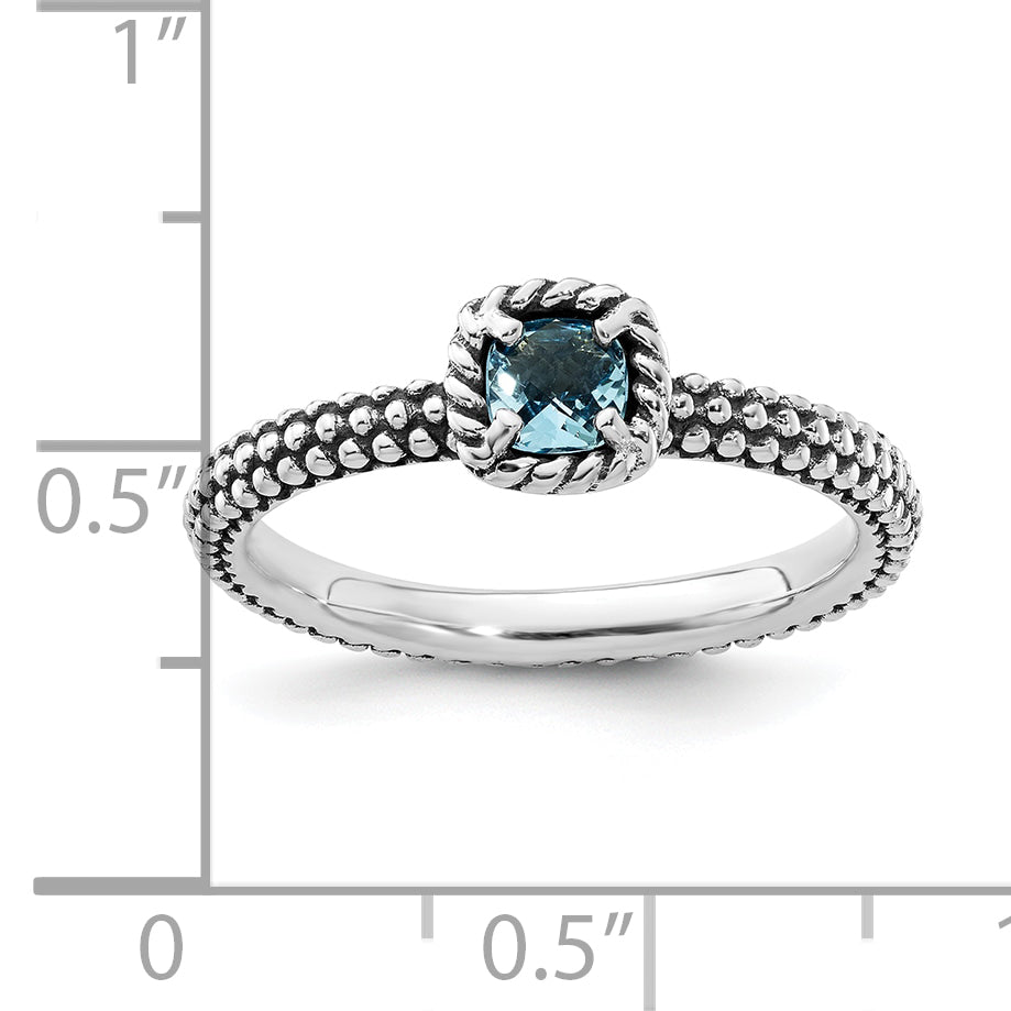 Sterlingsilber Stapelbar Expressions Karo Schliff Blautopas Antikisiert Ring