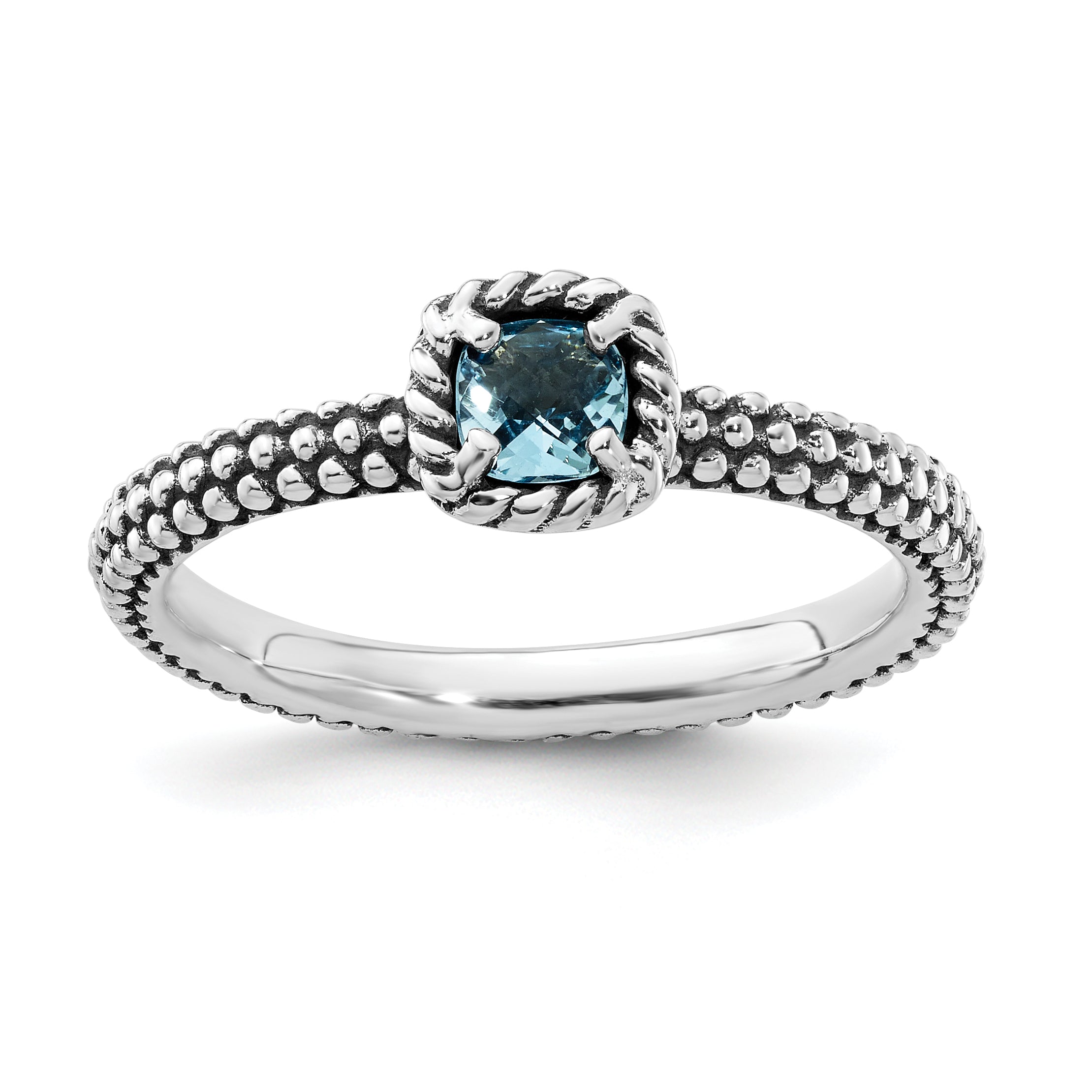 Sterlingsilber Stapelbar Expressions Karo Schliff Blautopas Antikisiert Ring