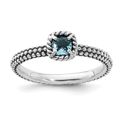 Sterlingsilber Stapelbar Expressions Karo Schliff Blautopas Antikisiert Ring