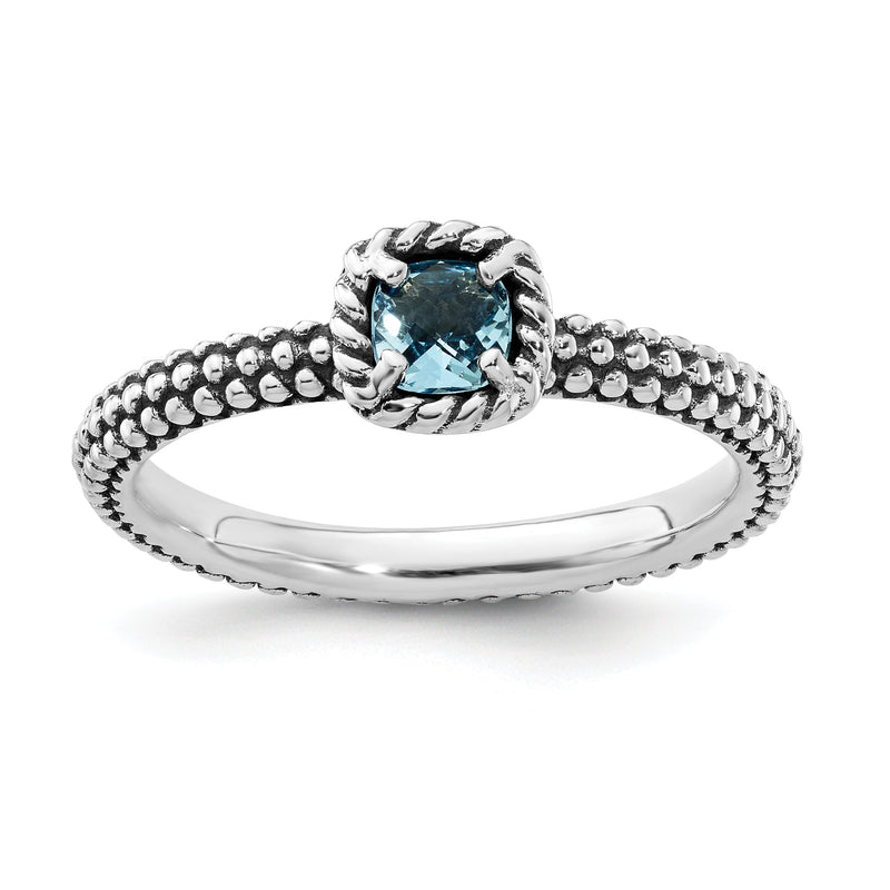 Sterlingsilber Stapelbar Expressions Karo Schliff Blautopas Antikisiert Ring