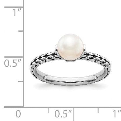 Sterlingsilber Stack Exp. 7.0 7.5mm Weiß Fw Zuchtperle Ring
