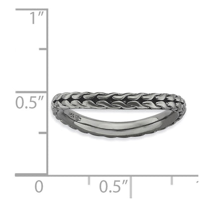 Sterlingsilber Stapelbar Expressions Poliert Schwarz Beschichtet Welle Ring