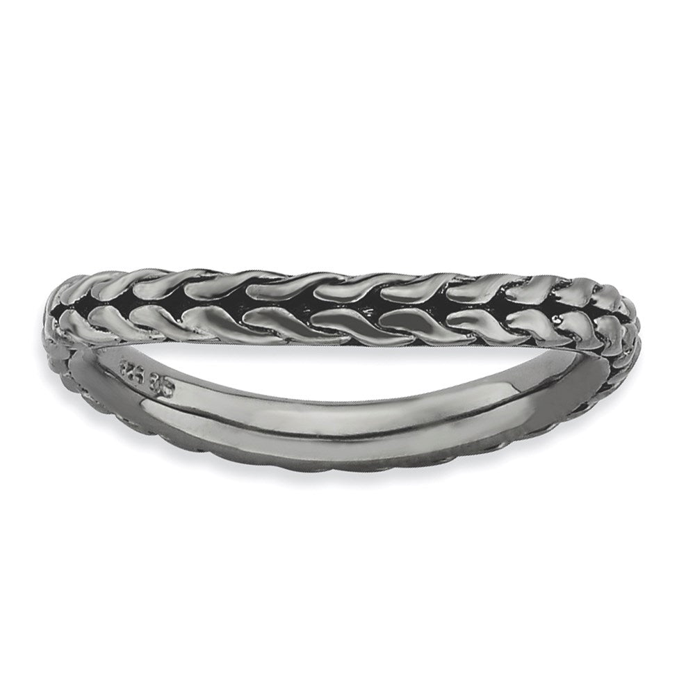 Sterlingsilber Stapelbar Expressions Poliert Schwarz Beschichtet Welle Ring