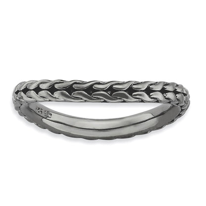 Sterlingsilber Stapelbar Expressions Poliert Schwarz Beschichtet Welle Ring